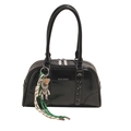 Sac bowling en cuir verni noir brillant avec breloque d'ours et logo YAZIANDI - Noir