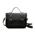 Klassische schwarze Vintage Satchel Tasche mit Kieselledertextur und silbernen Schnallen - Schwarz