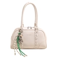 Sac à main bowling blanc crème chic avec corde tressée et breloque ours pour femme - Blanc