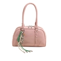 Sac bowling rose en similicuir lisse avec pendentif ours et double fermeture éclair - Rose