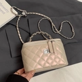 Quilted mini square crossbody bag in metallic champagne pearl finish with chain strap - Pearlescent Pink (Without Charm)