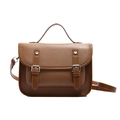 Vintage braune Kuriertasche aus Leder mit Lychee-Muster und silbernen Schnallen - Braun
