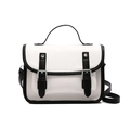 Retro messenger bag in white and black contrast finish with litchi texture and metal buckles - Color Block