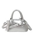 Metallisch silberne Y2K Muschel-Handtasche mit Spiegeleffekt und Umhängeriemen - Silber