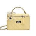 Pale yellow quilted leather box bag with pearl bow and heart charm for women - Yellow + Pearl Bow Heart