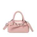 Minimalist light pink shell bag with glossy finish and silver metal buckle details - Pink