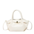 Elegant cream white waxed leather bucket bag with pleated sides and gold hardware - White