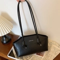 Borsa a spalla nera minimalista con scritta FASHION & BAGS e spalline sottili - Nero - Senza Ciondolo