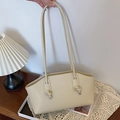 Borsa a tracolla bianca crema minimalista con spalline annodate e stampa argentata - Bianco Sporco - Senza Pendente