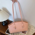 Pink faux leather shoulder bag with FASHION & BAGS print and knotted metal detail - Pink - No Pendant
