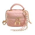 Sac boîte rose matelassé avec bandoulière chaîne dorée et détail de nœud élégant - Rose-Grand