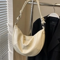 Chic cream-colored leather crescent shoulder bag with knot detail and silver hardware - No Pendant / Off White