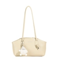Minimalist beige underarm bag with Fashion & Bags print and cute plush charm detail - Rice White With Charm