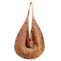 Borsa tote in maglia kaki fatta a mano con perle colorate e forma spaziosa - Cachi