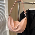 Pink lychee texture hobo bag with handcrafted knot handle and silver metal ring - No Pendant / Pink