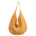 Borsa in maglia giallo brillante con perline colorate a forma di mezzaluna e goccia - Giallo