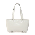 Minimalist cream white oil wax leather tote bag with silver eyelets on wide straps - White
