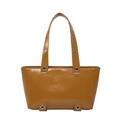 Chic mustard yellow tote bag in glossy oil wax leather with metallic eyelet details - Brown