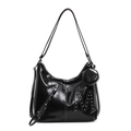 Sac fourre-tout rétro noir en cuir avec logo M clouté et mini porte-monnaie - Noir