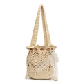 Elegante borsa a secchiello intrecciata crema con fiocco in pizzo e perle - Bianco Sporco