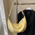 Minimalist lemon yellow hobo bag with lychee texture and knotted strap details - No Pendant / Yellow