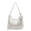 Sac bandoulière rétro blanc crème style dumpling avec clous M et petit porte-monnaie rond - Blanc Cassé