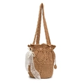 Borsa a secchiello boho all'uncinetto fatta a mano marrone chiaro con pizzo e perle - Cachi