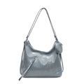 Sac bandoulière vintage bleu brume avec lettre M cloutée et petite pochette porte-monnaie - Bleu