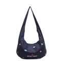 Dunkelblaue Denim Hobo-Tasche mit bunten Stickereien und Good Vibes Schriftzug Aufdruck - Dunkelblau