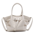 Sac seau chic en cuir ciré blanc crème avec texture plissée et boucle argentée - Blanc Cassé