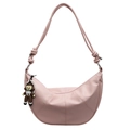 Pink crescent shoulder bag in lychee pattern faux leather with decorative knot detail - Cartoon Charm / Pink