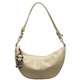 Minimalist beige crescent leather tote bag with knotted strap and small bear charm - Cartoon Charm / Yellow