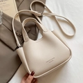 Borsa a secchiello beige minimalista in pelle a grana con tracolla rimovibile - Bianco Sporco