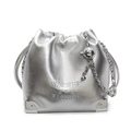 Modische silberne Metallic-Beuteltasche mit Kettenriemen und Quasten-Anhänger - Silber