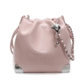 Modische hellrosa Tunnelzug-Beuteltasche mit silberner Kette und metallischen Ecken - Rosa