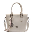 Sac seau minimaliste en cuir ciré blanc crème avec poignées et bandoulière amovible - Blanc Cassé (Avec Pendentif Métallique)