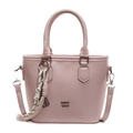 Sac seau chic en cuir ciré rose clair avec poignée supérieure et pompon - Rose (Avec Pendentif Métallique)