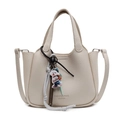 Minimalist beige lychee grain bucket bag with handles and a cute dog charm accessory - Beige (With Charm)