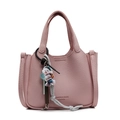 Minimalist light pink lychee texture bucket bag with cute puppy bag charm decoration - Pink (with Pendant)