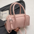 Soft pink Boston style handbag in smooth PU leather with adjustable crossbody strap - Pink - No Pendant