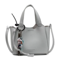 Minimalist light blue lychee textured leather bucket bag with cute dog charm accessory - Blue (With Charm)