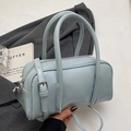 Light blue faux leather pillow bag with top handles and adjustable shoulder strap - Blue - Without Pendant