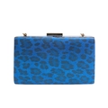 Pochette da sera blu con stampa leopardata, chiusura dorata e catenella - Blu