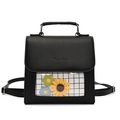 Vielseitiger schwarzer minimalistischer kleiner Rucksack mit transparentem Blumenfenster - Schwarz