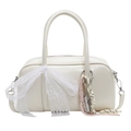 Chic cream-white Boston bag with a large lace bow and decorative braided charms - Cream White With Pendant