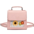 Rosafarbener PU-Lederrucksack mit transparentem Fenster und Sonnenblumen-Dekor - Rosa