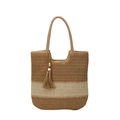Grande borsa tote intrecciata a mano in marrone e beige a contrasto con nappa - Cachi