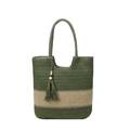 Grande borsa tote intrecciata con strisce color-block verde scuro e beige e nappina - Verde