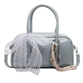 Morandi light blue Boston handbag featuring white lace bow and woven rope pendant charm - Blue With Pendant