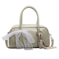 Off-white leather boston bag with lace bow and stylish pendant, crossbody pillow bag - Green With Abacus Racket Knot